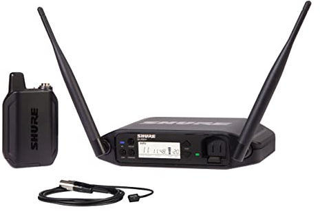 Shure GLXD14+/93 Système de Microphone numérique sans Fil Double Bande Pro pour entretiens, présentations, théâtre – Autonomie de la Batterie de 12 Heures, portée de 30,5 m | Micro Cravate WL93