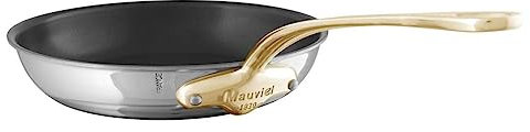 Mauviel M'Cook B 5-Ply Polished Stainless Steel Nonstick Round Frying Pan With Brass Handle, 7.9-in, Made In France