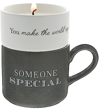 Pavilion Gift Company - Someone Special - 4 Oz Candle & 10.8 Oz Mug Gray & Cream Neutral Stackable To: From: Tag Gift Set