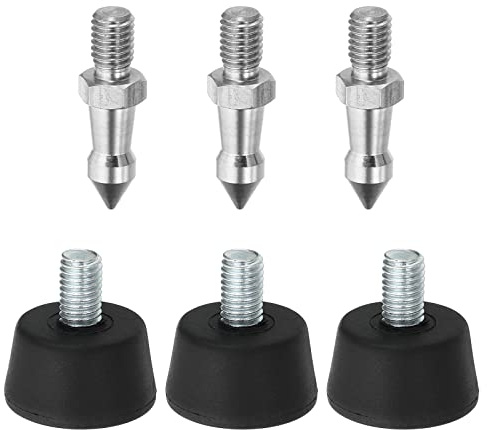 PATIKIL M8 Filetage Trépied Pointe et Caoutchouc Trépied Pieds, 3 Ensemble Appareil Photo Trépied Sol Montage Adaptateur pour Monopode, Argent Noir