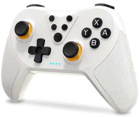 Wireless Controller per Switch/Switch 2/Lite/OLED/PC, Controllore Switch Pro con illuminazione RGB 7 Colori/Doppia Vibrazione/Trigger Hall Effect/Turbo, Joystick Ergonomico Precisione, Bianco