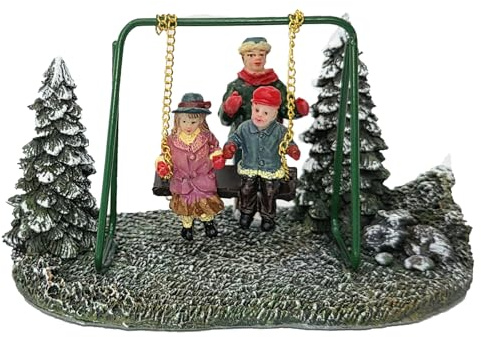 meindekoartikel Grosse Schaukel mit Kinder und Bäumen - Lichthaus Winterwelt - Miniaturfiguren Miniatur-Modell für ihre Miniaturwelt - B13xH8xTi7cm - Winterwelt Weihnachtsdorf Weihnachtsdekoration