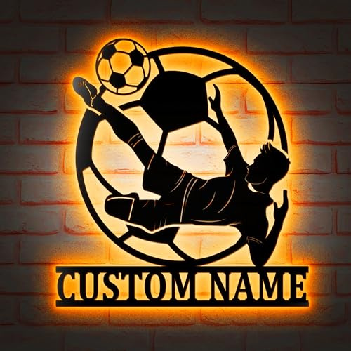 zouwii Custom Man Soccer Neon Sign Metal Wall Art LED Light, Personalized Football Player Name Sign Home Décor, Kid Boy Girl Nursery Decoration