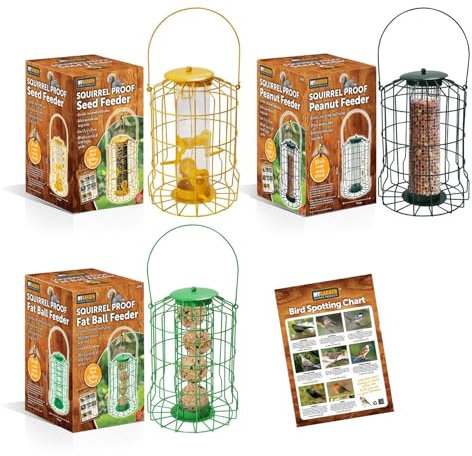 My Garden Hanging Bird Feeders - Wild Birds Seed, Nut Ball Feeder - Feeding Stations with Steel Hooks Hangers - Ideal For Wild Birds Easy To Refill Inc Bird Spotting Chart