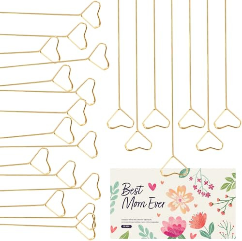 40 Stück Tischkartenhalter, Goldene Blume Kartenhalter Sticks, Blumen Pick Kartenhalter 30cm Goldener Herzform Foto Stick Clip für Hochzeit Party Geburtstag