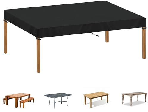 SIMPHAUS Bache de Protection Exterieur Table Bâche pour Salon de Jardin Exterieur Housse de Table de Jardin Etanche Housse Pateau Table de Jardin Coupe-Vent Anti UV 420D Tissu Oxford 190x100x15cm