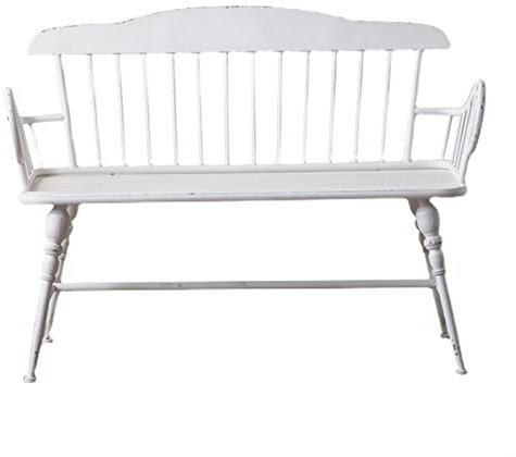 WAOCEO Metallbank Outdoor-Freizeitbank aus Schmiedeeisen, weiße Gartenbank, Rückenlehne, Sofa, Stuhl, pastoraler Stil, alte Handwerks-Gartenbank for 2 Personen Gartenbank Sitzbank