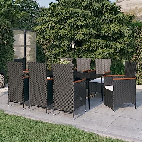 HETFTJN 9-TLG. Garten-Essgruppe, Lounge Tisch Balkonstühle Balkon Tisch Und Stühle Essgruppe Geeignet für Balkon Garten Außen Wenig Platz mit Auflagen Schwarz