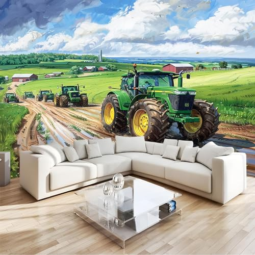 Fototapete 3D Effekt Traktor Fototapeten Wandbild Motivtapeten Vlies-Tapeten Moderne Wandtapete Wand Schlafzimmer Wohnzimmer Dekoration B250 x H175 cm