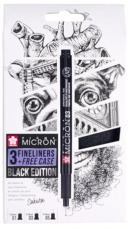 Sakura Pigma Micron Black Edition fineliner pennfodral (set med 3)