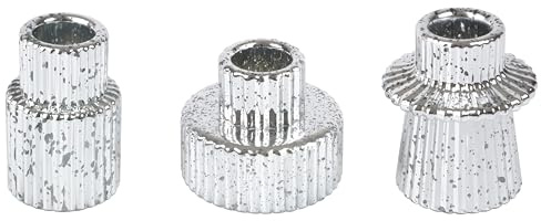 HofferRuffer Glas Kerzenhalter 2-in-1 Teelichthalter Kerzenhalter Taper Kerzen für Abendessen, Hochzeit, Urlaub, Geburtstag, Heimdekoration,Weihnachten(3Pcs Silber)