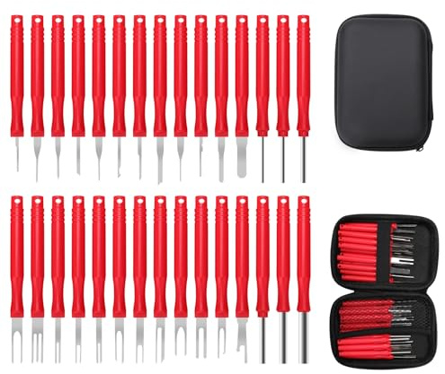 Teokantz Extracteur de Cosses, 30 Pièces Outils de Débranchement de Terminal pour Voiture, Extracteur de Connecteur de Câble Automobile (Rouge)