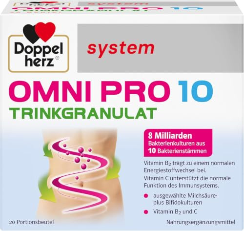Doppelherz system OMNI PRO 10 Trinkgranulat mit leckerem Vanillegeschmack | 8 Milliarden Bakterienkulturen aus 10 Bakterienstämmen - Plus Vitamin B2 und Vitamin C - 20 Portionsbeutel