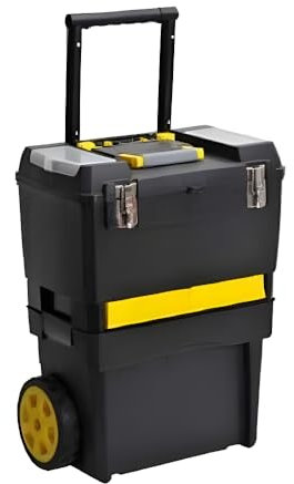 Trolley Porta Attrezzi '2 in 1' in Plastica, Cassetta Attrezzi Vuota con Vani Porta Minuterie, Cassetta Staccabile e Vassoio Rotante - 470x270x630h mm
