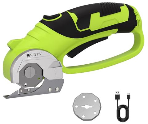 Cordless Electric Scissors,4V Rechargeable Electric Box Cutter for Cardboard, Heavy Duty Cardboard Cutter for Fabric,Rotary Cutter with LED Light for Crafts Leather, Plastic or Carpet,Green