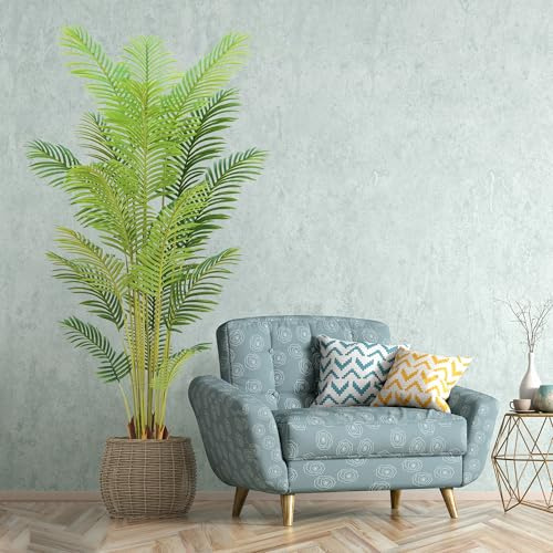 7FT Artificial Palm Tree Indoor with White Pot, Realistic Leaves, 18 Trunks Adjustable Branches, Tall Faux Fake Palm Plant, Ideal for Living Room Bedroom Office Home Interior Aesthetic Decor