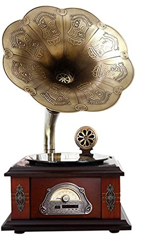 JFNHUTL Altoparlante Bluetooth retrò, Altoparlanti a Forma di grammofono con Giradischi Vintage con Ingresso AUX, Porta USB, Bassi, Stile fonografo per la Decorazione della casa