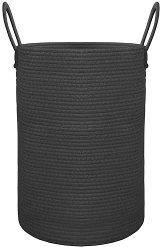 Tking Woven Storage Basket 38cm x 52cm Cotton Rope Basket 60L Extra Large Blanket Basket Laundry Baskets for Clothes Bedding Toy Baby Storage Organiser Living Room Nursery Laundry Hamper (Black)