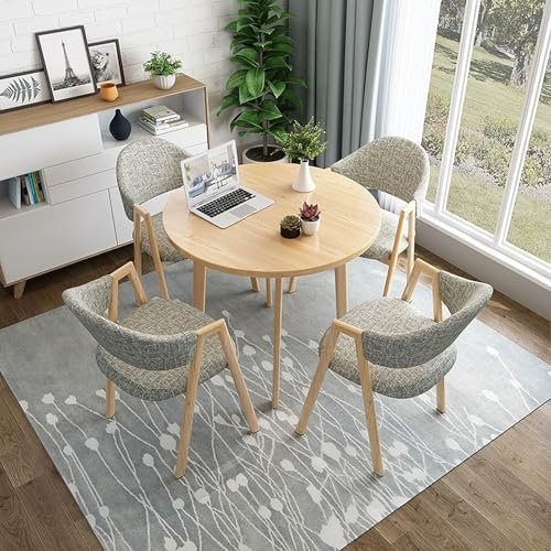 Modernes 5-teiliges Bürotisch- und Stuhl-Set, kleiner runder Konferenztisch mit Rückenlehne, Stühlen, platzsparend, Empfang und Verhandlung, Esszimmer-Set, Rauchgrau
