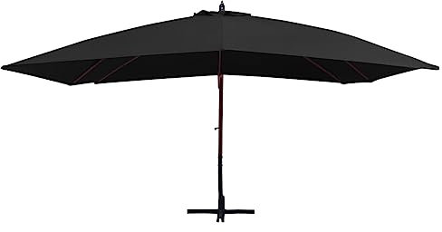 Eleganz Ampelschirm mit Holz-Mast 400x300 cm Schwarz - Großer Sonnenschirm aus 100% Polyester und Laminierter Bambus für Terrasse und Garten - Robust und UV-beständig