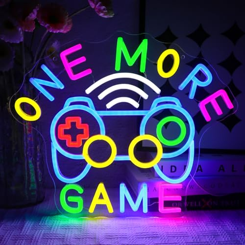 OYCGZV Ein weiteres Spiel Neon Schild One More Game Led Neonschild Wand Spiel Neon Sign Game Zone Led Schild für Spielzone Party Zimmer Deko Besondere Geschenke für Gamer Jungs Männer Freund