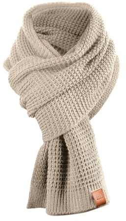 Rough Scarf – Sciarpa a maglia, sciarpa lunga con finitura in vera pelle (manifattura 13/M13), beige., Taglia unica