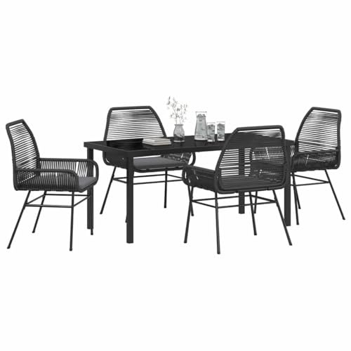 vidaXL Conjunto de Comedor de Jardín 5 pcs Negro ratán sintético, Jardín y terraza, Moderno, Duradero, Materiales Resistentes a UV, Conjunto de Comedor al Aire Libre, Grupo de ratán
