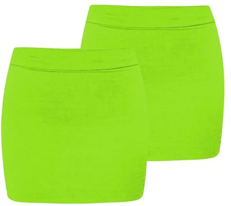 janisramone® Bodycon minikjol för kvinnor, paket med 2 enkla sommarkjolar med hög midja för kvinnor, stretchig mikropennkjol, snygg damfestkläder, eleganta fritidskläder, NEONGRÖNT, 38/40 SE