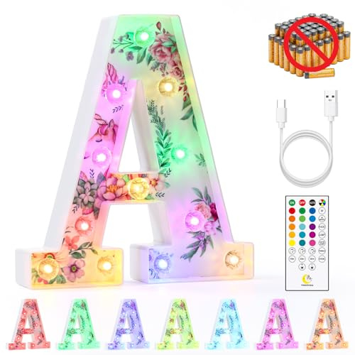 mooncow Rechargeable Unicorn Light Up Letters，Durable Marquee Letters,Colorful Initial Night Light with Remote,Wall Decor,Bedroom Decor,Party Decoration,Gift Wrap Gifts (A)