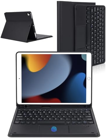 Nsyee Custodia per tastiera da 10,2 e 10,5 pollici con touchpad compatibile con 9a 2021/8a 2020/7a generazione 2019, iPad Air 3 2019, iPad Pro 2017 da 10,5 pollici, tastiera Bluetooth staccabile con