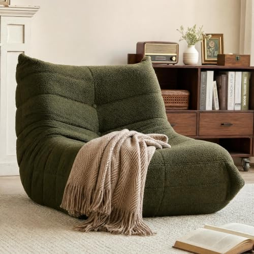 Gazecaia Comfy Bean Bag Chair for Adults Teens | Fireside Floor Lounge Chair, Soft Teddy High-Resilience Memory Foam Bean Bag Couch with Non-Slip Base, for Living Room Bedroom Apartment Office, Green