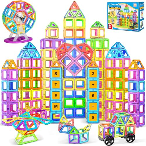 COOLJOYA Magnetische Bausteine 136 Teile, Magnetspiel STEM Magnetbausteine, Montessori Spielzeug ab 3 Jahre, Magnete Kinder ab 3 4 5 6 7 Jahren, Ostern Geschenk für Kinder Jungen Mädchen | Montessori Spielzeug ab 3 Jahre, Magnete Kinder ab 3 4 5 6 7 Jahren, Ostern Geschenk für Kinder Jungen Mädchen
