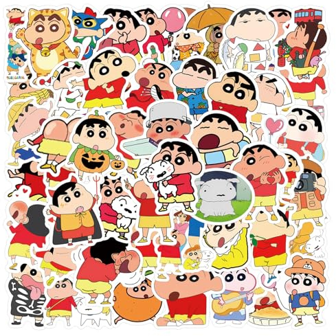 60 pegatinas de dibujos animados japoneses, Crayon Shin-chan Anime Impermeable Vinilo Lindo Pegatinas para Portátil Equipaje Skateboard, Adolescentes Niños