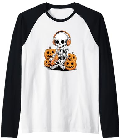 Halloween Scheletro Oboe Oboista Maglia con Maniche Raglan