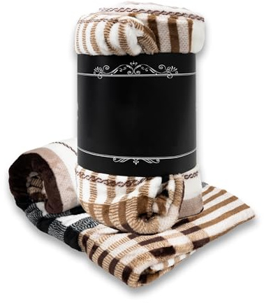 BESCH Manta de Microlina Poliéster Estampada 160 x 220 cm Suave y Acogedora - Cobija de Polar Ligera Cálida Lavable a Máquina para Sofá, Cama o Viaje (Rayas)