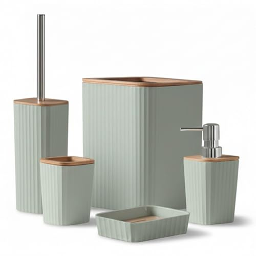 Set accessori bagno 5 pezzi verde – Accessori da bagno in plastica e bambù Linea Show