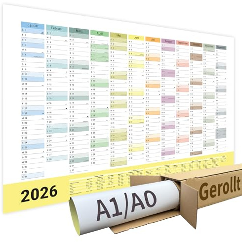 XL Wandkalender 2026 Jahresplaner DIN A1-1 Stück - gerollt