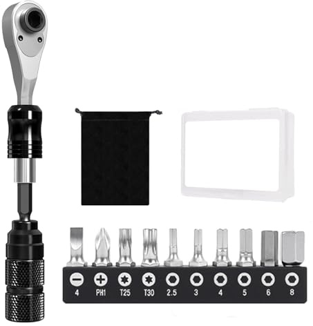 Bike Repair Tool Kit,1/4 Inch Mini Ratchet Set with 10 Bits,Ratchet Ratcheting Screwdriver,Alloy Multitool for Bicycle, MTB,Road Cycling,Road Bike Ratchet for Tight Spaces With Extension Rod