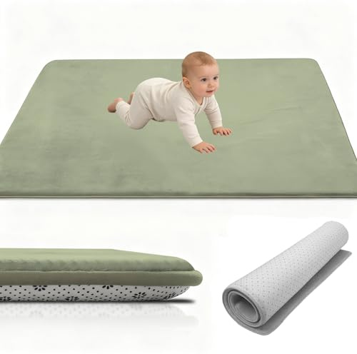 Stqyeiw Krabbelmatte Baby 160 x 160 cm Extra dick und Spielmatte, Kinderteppich Verdickung Kinder Krabbeldecke Tatami Teppiche Spielteppich Rutschfester, Teppich für Kinderzimmer Grasgrün