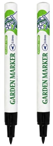 Lethra 2PCS Garden Marker Pens, Waterproof UV Resistant Fine Tip 0.8mm Permanent Markers Quick Dry for Outdoor Plant Labels, Marker Pens for Pots Tools Greenhouse Gardening Use Black