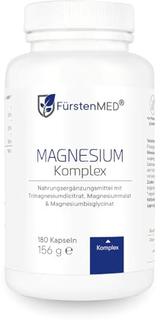 FürstenMED® 180 Magnesium Komplex Kapseln aus Magnesium-Citrat, Magnesium-Malat und Magnesium-Bisglycinat - Hochdosiert, Vegan & Ohne Zusatzstoffe
