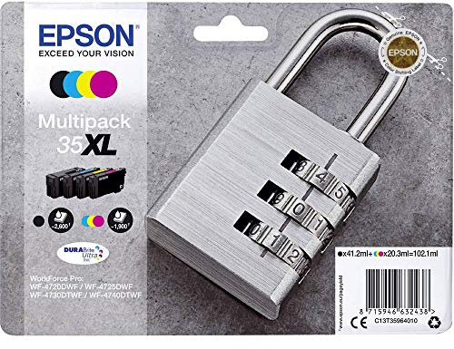 Epson Original 35XL Tinte Schloss (WF-4720DWF, WF-4725DWF, WF-4730DTWF, WF-4740DTWF), Multipack, 4-farbig