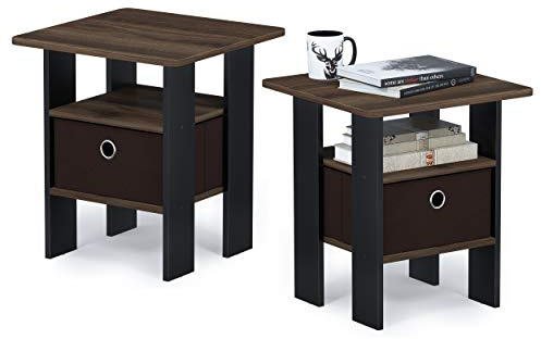 Furinno Andrey Chevet avec Table à Tiroirs, Noyer Columbia/Marron Foncé, Set de 2, 2-Pack