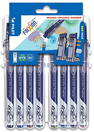 PILOT - SET TO GO 8 FRIXION FINELINER - ERASABLE FIBER TIP FINELINER - MEDIUM -ASSORTED COLORS - BLACK BLUE RED GREEN LIGHT GREEN LIGHT BLUE VIOLET PINK