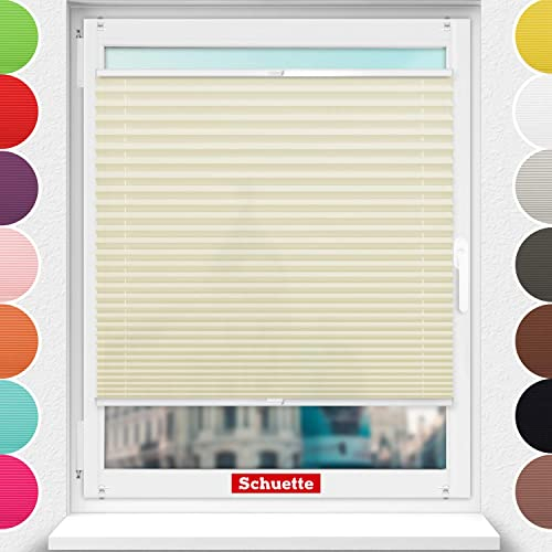 Schuette® Plissee ohne Bohren ● Premium Kollektion: Vanilla Ice Cream (Creme) ● 35x200cm (Breite x Höhe) ● Suprafix Faltrollo Klemmfix 2.0 Rollo ● 60 Sekunden Plisseerollo Montage inkl. Video