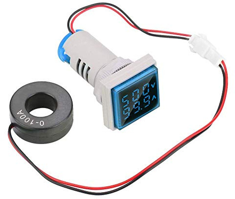 AC 22mm Voltímetro Digital Amperímetro LED Indicador Dual Medidor Corriente Voltaje Indicador 60-500V 0-100A Pantalla a Color Diferente(azul)