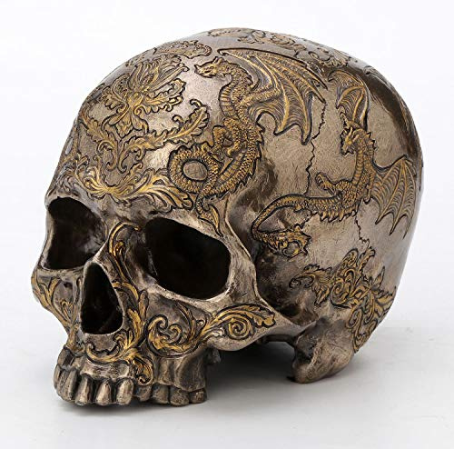 Veronese Design Distel fliegender Drache mit Totenkopf, kaltgegossenes Kunstharz, Bronze-Finish, 14 cm