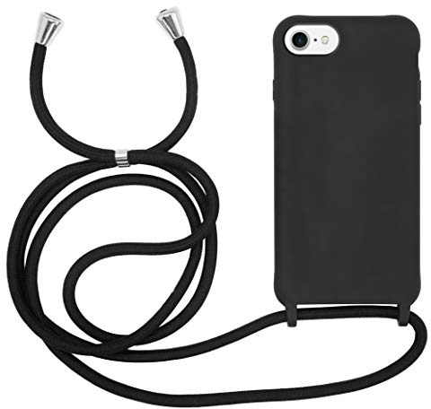 MyGadget Handykette für iPhone 6 | 6s | 7 | 8 | SE 2020 | SE 2022 - [ Hülle mit verstellbaren Band ] - TPU Handyhülle mit Handyband zum Umhängen - Kordel Schnur Case Schutzhülle - Schwarz