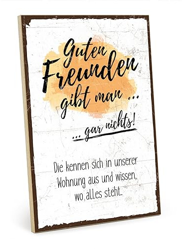 TypeStoff Holzschild mit Spruch – Freundschaft – im Vintage-Look mit Zitat als Geschenk und Dekoration zum Thema Freunde, Wohlfühlen und Zuhause - HS-00102