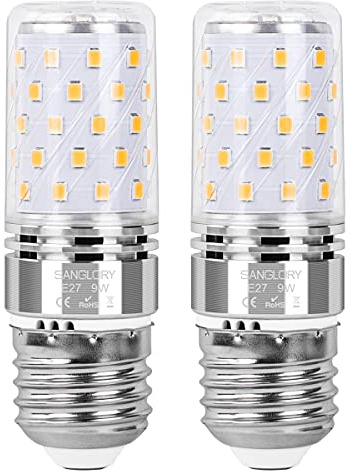 SanGlory E27 LED Lampe Warmweiß 3000K, 9W 950 Lumen LED Leuchtmittel, E27 Mais Glühbirne, Ersetzt 80W Halogen, 360 Grad Abstrahlwinkel LED Maiskolben Nicht Dimmbar, 2 Stück